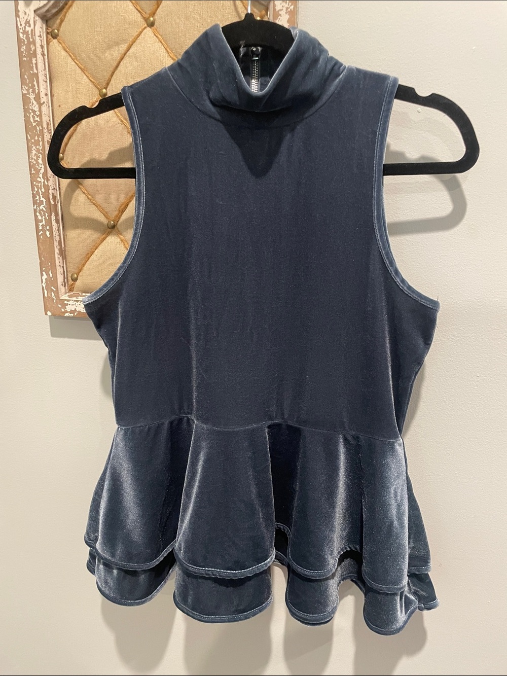 Torn by Ronny Kobo Velvet Sleeveless Peplum Tank - Blue